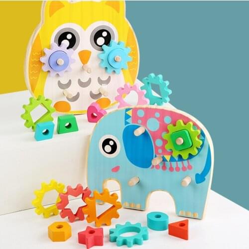 Children Montessori Education Wooden Gear Animal Assembly Toys Blocks Colorful Shape Sorting Color Cognitive Board Toys For Gift