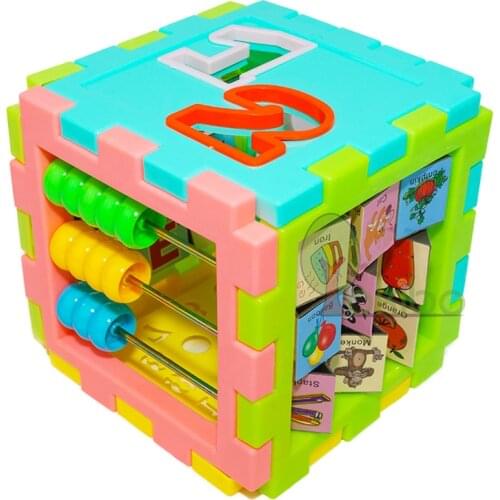 Baby Early Educational Box Toddler Geometry Shape Matching Number Counting Recognizing Building Blocks Cube Toys Clock Abacus