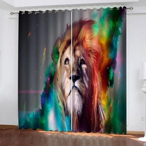European Curtains Photo Painted 3D Curtain Living room brown lions curtains 3d stereoscopic curtains