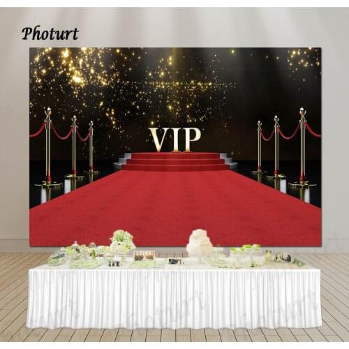 PHOTURT Vip Red Carpet Background Birthday Ceremony Party Backdrop Golden Sequin Glitter Vinyl Banner Photography Studios Props