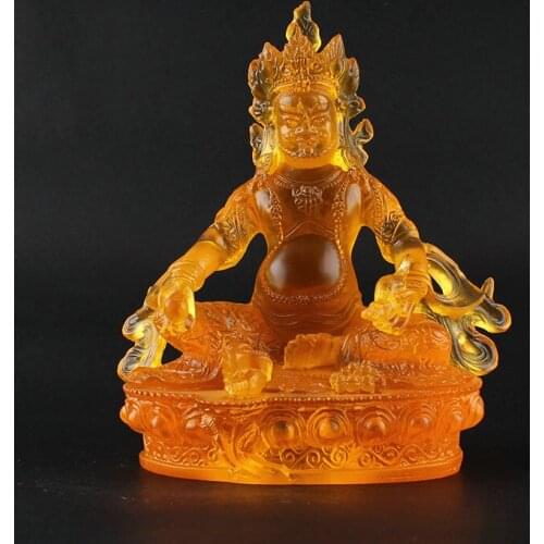 Glazed yellow God of wealth, statue of Buddha, Water glass esoteric God of wealth Tibetan legend Tibetan Bala water for the Yel