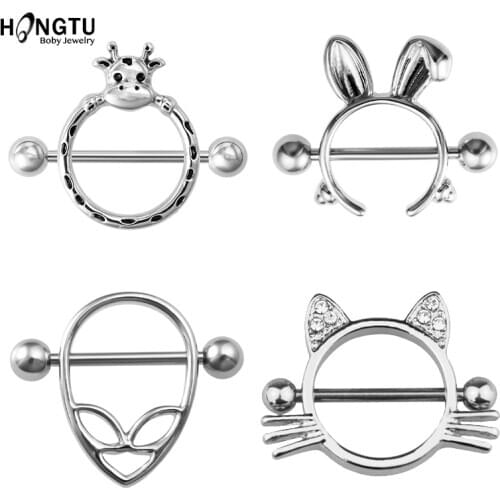 1 Pair 2020 New 14G Nipple Rings Stainless Steel Nipple Ring Shield Piercing Body Jewelry CZ Round Shape for Women Silver Plated