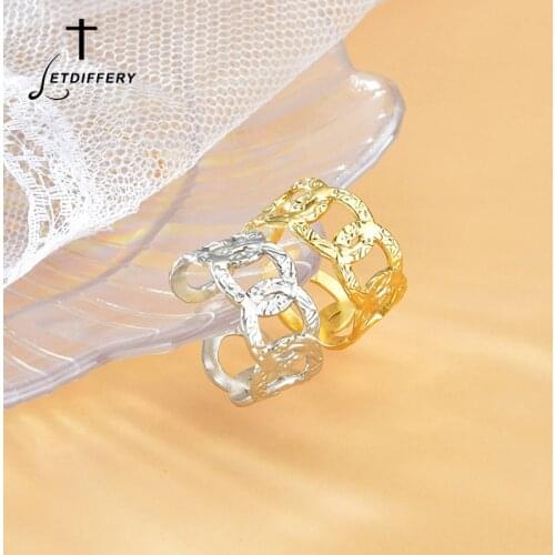 Letdiffery Vintage Open Rings for Women Irregular High Polish Stainless Steel Charming Jewelry Party Gifts