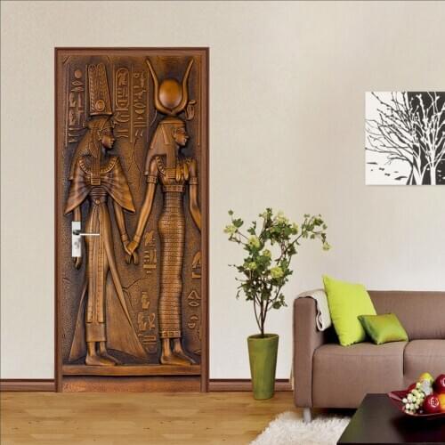 Creative environmental protection 3D Egyptian pharaoh door stickers renovation stickers self-adhesive bedroom wall stickers