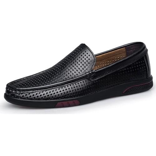 Mens Shoes Loafers Air Hole Low-top Slip On Cow Leather Casual Light Breathable Non Slip C0omfortable Fashion Loafer