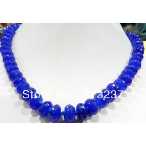 Fashion 5x8mm Faceted Abacus Rondelle Dyed Blue Natural Stone chalcedony Jades Beads Chain Choker Necklace Women 18inch YE1080