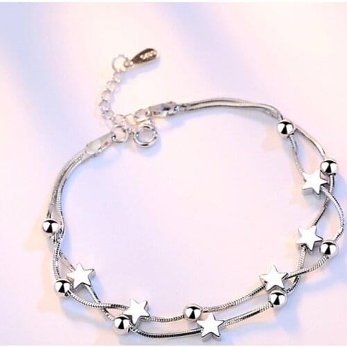 Fashion 925 Sterling Silver Layer Chain Five Star Beads Charm Bracelets For Women Jewelry Gifts Accessories 2021