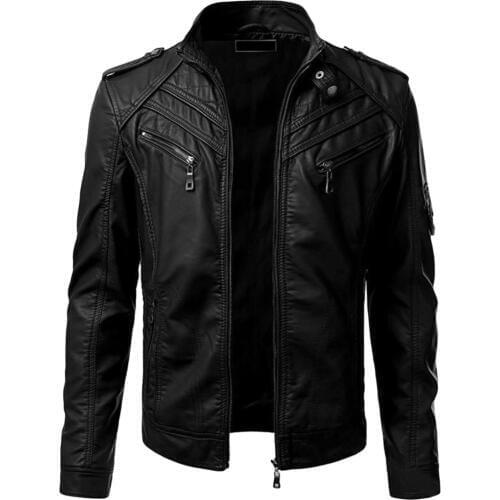 Mens leather jacket Autumn Winter jaqueta de couro masculino Biker Motorcycle Zipper Long Sleeve Coat кожаная куртка мужская