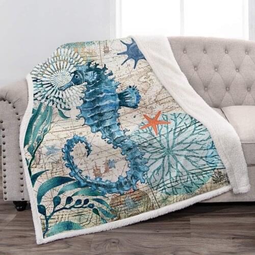Seahorse Soft Fluffy Blanket Beautiful Cozy Sherpa Blankets Bright Color Unfading Plaid Marine Gifts for Baby Girl Boy Teenagers