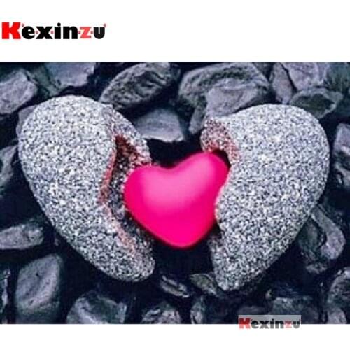 Kexinzu Full 5D DIY Square/Round Drill Diamond Painting Embroidery Kit"Pebble heart"Mosaic Cross Stitch Stickers Decor Gift XY46
