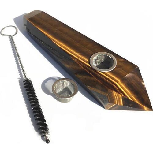 Natural Tiger eye stone carved crystal smoking pipe