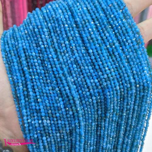 Natural Blue Apatite Stone Loose Small Beads High Quality 2/3/4mm Faceted Round Shape DIY Gem Jewelry Accessories 38cm wk327