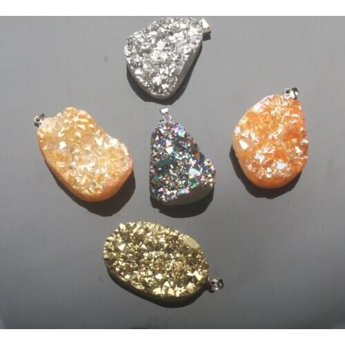 22x30MM New Natural Indefinite Agates Quartz Druzy Geode Drusy Pendulum Pendant 1PCS