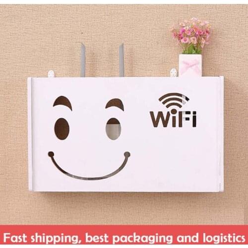 New Wifi Router Shelf Storage Boxes Cable Power Plus Wire Bracket Storage Box Wood-Plastic Wall Shelf Hanging Plug Bracket Box
