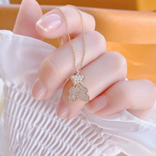 2021 New Arrival 14K Real Gold Charm Bear Pendant for Women Luxury Zircon Choker Necklaces