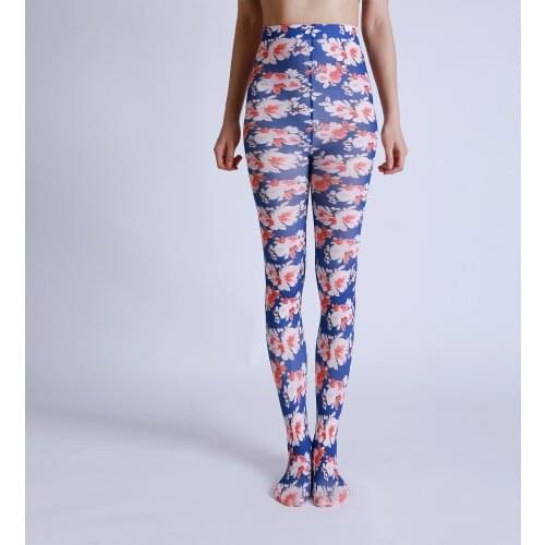 New Arrival Luxury Sexy Big Flower Pattern Digital Print Tights Womens Pantyhose Ladies Thick Soft Stockings