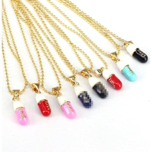 10PCS, Fashion Jewelry Enamel Colorful Pill Shape Necklace Capsules Enamel Pendant Copper Necklace
