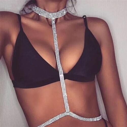 Fashion sexy slave set women Rhinestone Necklace shiny crystal necklace waist chain exquisite romantic Valentines Day gift