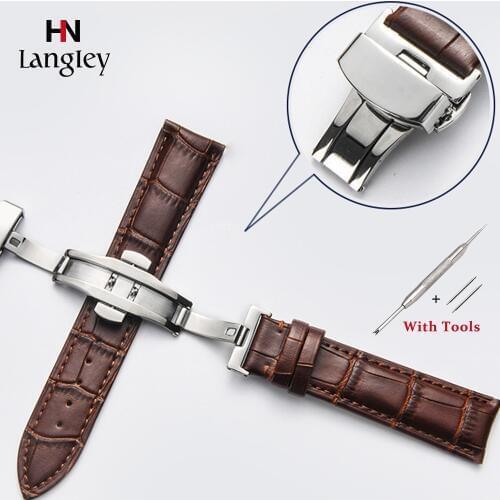 Watch Band For Women Men Wristwatch Straps Genuine Leather Steel Double Press Butterfly Clasp Watches Accessories 12-17mm Bands