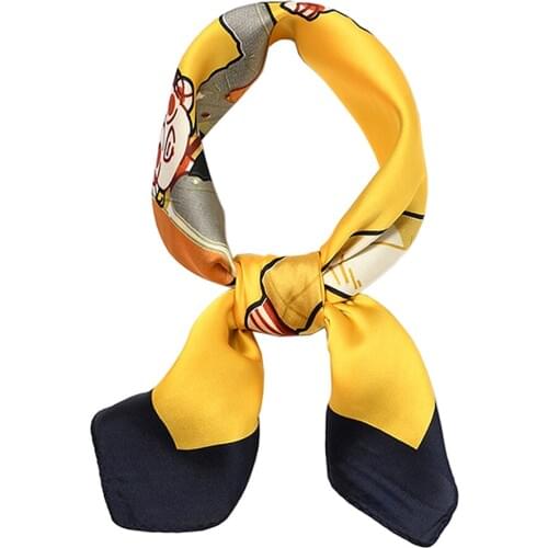 Luxury Summer Womens Silk Scarf Square Hijab Little Cartoon Print Bandanas Headband Neck Wraps Foulard Femme Handkerchief Sjaal