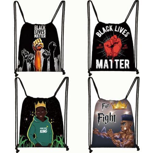 Black lives matter drawstring bag man woman BLM backpack teenager fro black storage bags afro boy travel bags soft back bag