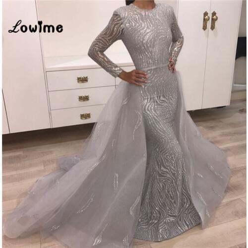Silver Sequins Arabic Two Pieces Evening Dress Mermaid Prom Dresses Gold Party Dress Musilm Formal Gowns Vestido De Festa
