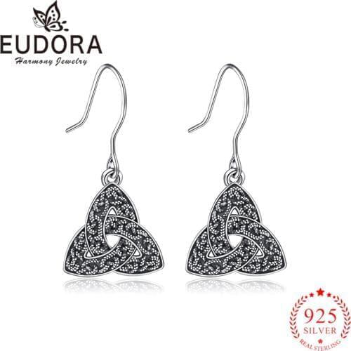 Eudora Genuine 925 Sterling Silver Lucky Trinity Celtics Knot Dangle Earrings Fashion Jewelry for Women Girls Birthday Gift