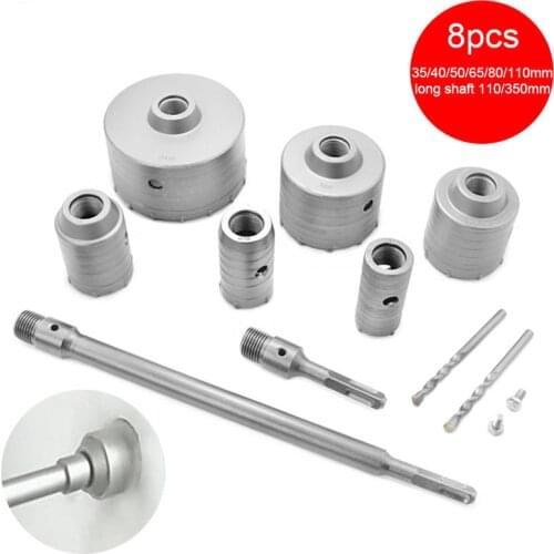 8Pc 110mm/200mm/350mm SDS Plus Shank Hole Saw Cutter Concrete Cement Stone Wall Drill Bit with Wrench Metal Carbide Tip Hole Saw