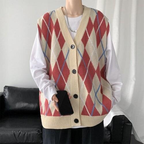 Sweater Vest Men Korean Fashion Mens Sweater Cardigan Loose Casual Mens Sweater Vest Streetwear All-match Sweater Cardigan