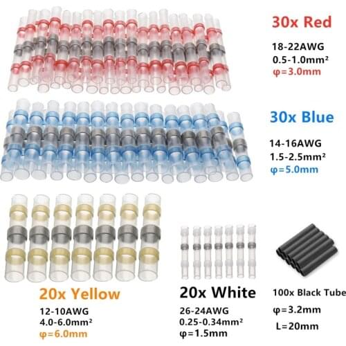 200PCS Soldering Seal Heat Shrink Sleeve Butt Crimp Terminals Electrical Wire Connectors Kit 10-26AWG Waterproof Insulated