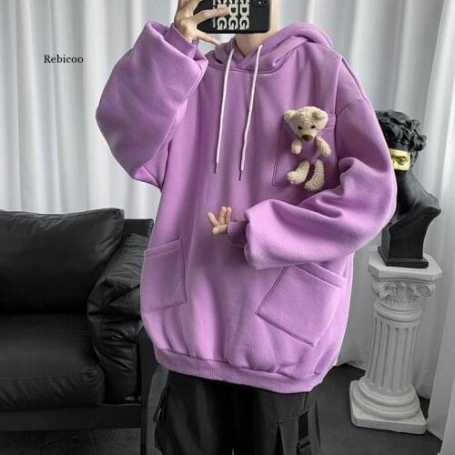 Hoodie Sweatshirt Men Autumn And Winter New Korean Version Of Versatile Hooded Bear Mens Trend Plush Coat Student Handsome