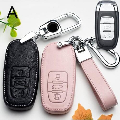 3 Buttons Smart Remote Leather Car Key Cover Case for Audi S4 A3 A4 A5 A6 A7 A8 RS4 RS5 S4 S5 Quattro Q3 Q5 Q7