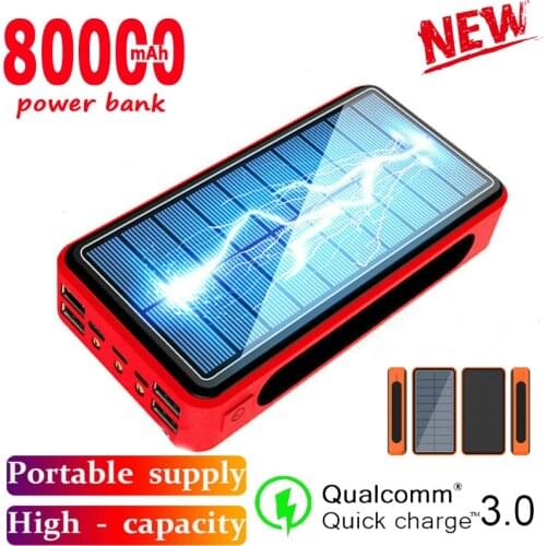 80000mAh Power Bank Indoor/Outdoor Portable Wireless Charging 3Lights Solar Panel 4USB Output Ports for Samsung Xiaomi IPhone