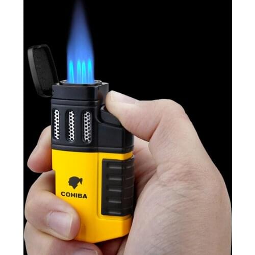 High-end Fashion Portable Four Straight Torch Lighter Cool Butane Lighter Smoking Accessories Gift for Men Tobacco Accessories
