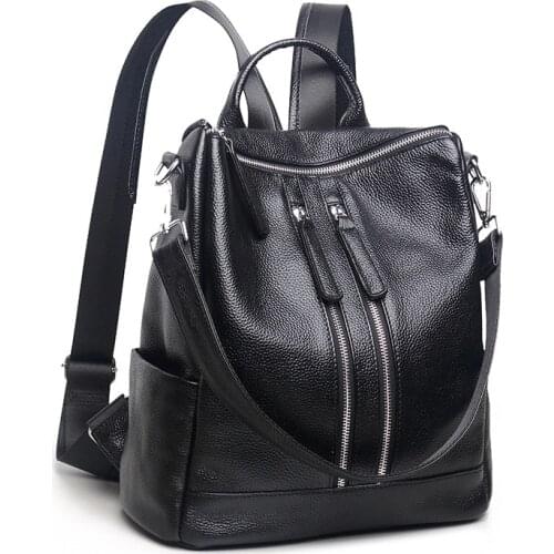 Japan And South Korea Style Leather Classic Multi-Function Luxury New Cowhide Restoring Ancient Ways Womens Backpack