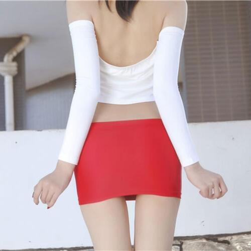 Sexy Women Tight Pencil Cute Skirt Shiny See Through Micro Mini Skirt Sheer Cosplay OL Skirt Erotic Wear Candy Color Low Rise F9