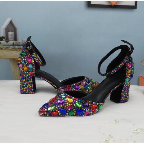 2021Multicolored Womens wedding shoes Bride with matching High Thick heel Pumps Ladies party dress shoes set Buckle strap