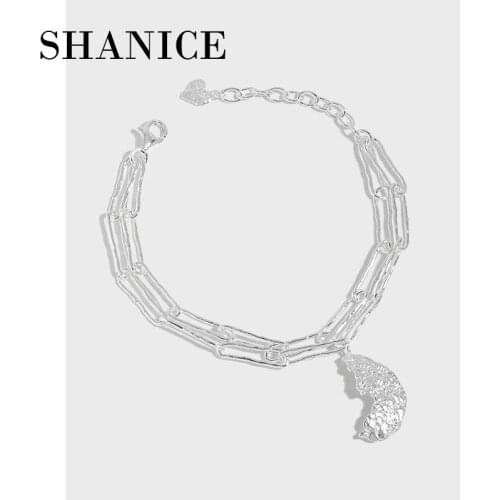 SHANICE 100% 925 Sterling Silver Bracelet For Women Irregular surface moon texture double-layer chain Jewelry Party Accessories