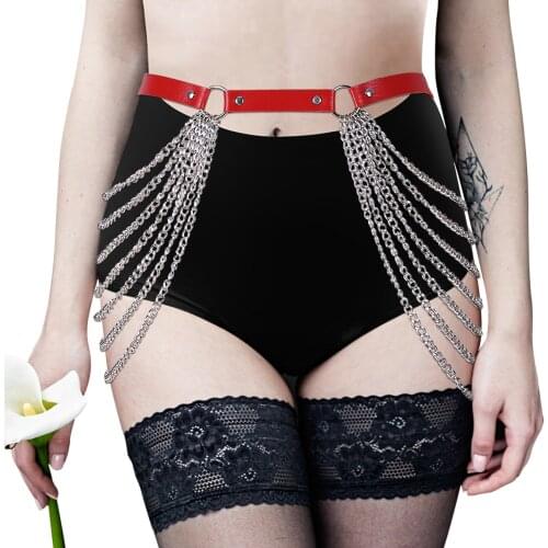 Bondage Chain Skirt Leather Waist Harness Belt Woman Punk Pole Dance Straps Sexy Leg Cage Erotic Lingerie Fashion Rave Accessory