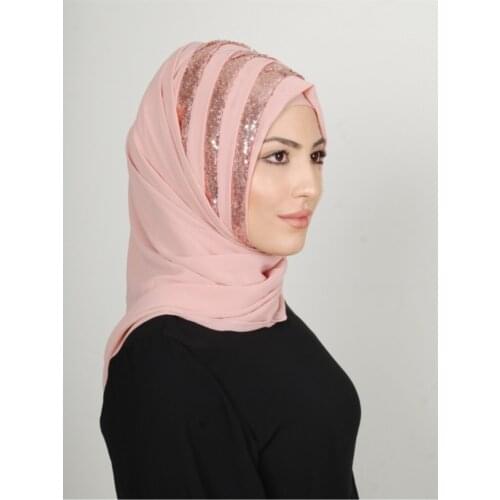 Women Powder Ready Turban Sequined Modern Shawl, Special Cut Hijab