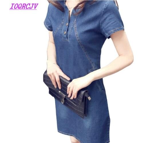 Denim dress women 2018 summer Short sleeve Plus size 5XL jeans dress female Casual top pullover Spring Lady dress IOQRCJV H374