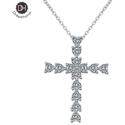 Dreamhonor 925 Sterling Silver Heart-shaped Full Cross Rhinestone Zirconia Pendant Necklaces Jewelry