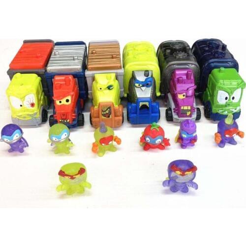 Random 1pcs super zings +1pcs truck model for kids diy toys 3cm soft superzings collection figure dolls for children playing