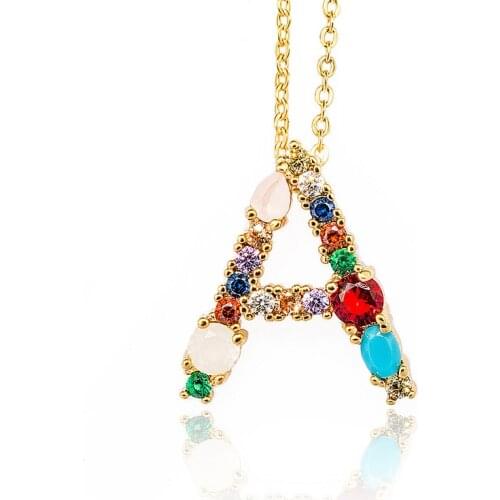 2019 New Collares Choker Moana Multicolor Trendy Charm 26 Letter Pendant Necklace Pave Zircon Necklaces Couple Wedding Gifts