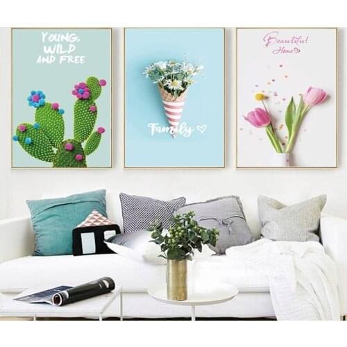 3 Panels Small Fresh Beautiful Flower Painting Canvas Painting Nordic Wall Art Poster Living Room Home Decoration Unframed