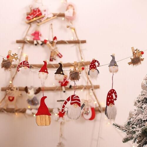 3pcs Christmas Pendant Santa Claus Rudolph Wooden Clip DIY Craft Xmas Tree Ornament for Home Decor Kids Gift Photo Wall Supplies