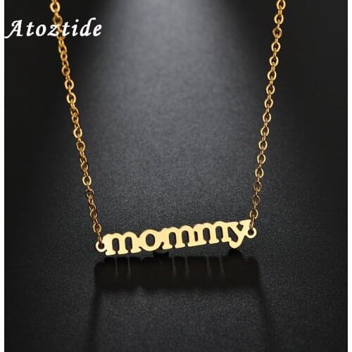 Atoztide Simple Stainless Steel Family Pendants Necklace Gold Mommy Letter Necklaces for Women Best Gifts For Mother