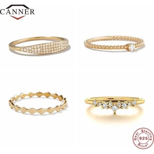 CANNER 100% Real 925 Sterling Silver 18K Gold Plated Ring for Women Wedding Engagement Zircon Rings JewelryBirthday Gift Anillos