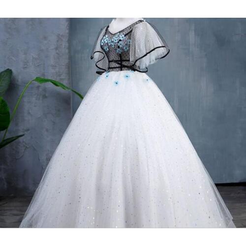 White stars sequined embroidery net black Medieval dress Renaissance gown royal dress Victoria dress/princess cosplay Belle Ball