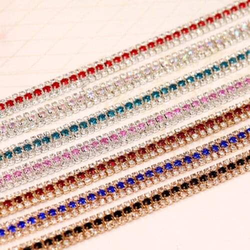 1Yard Width 9mm Rhinestone Chain Three-row Welding Close Claw Glass Crystal Chain For Trim Applique Apparel Sewing Accessories